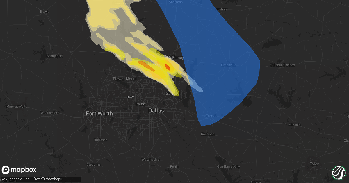 Hail map in Garland, TX on May 15, 2022