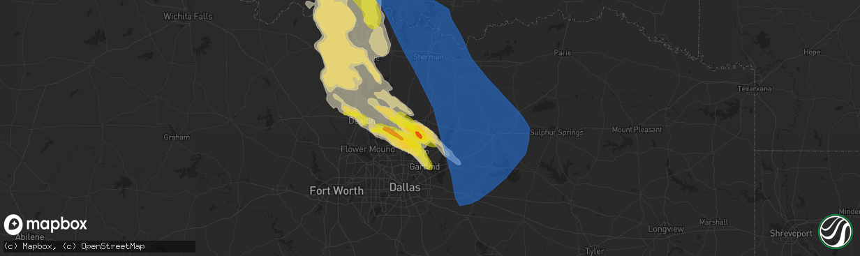 Hail map in Mckinney, TX on May 15, 2022
