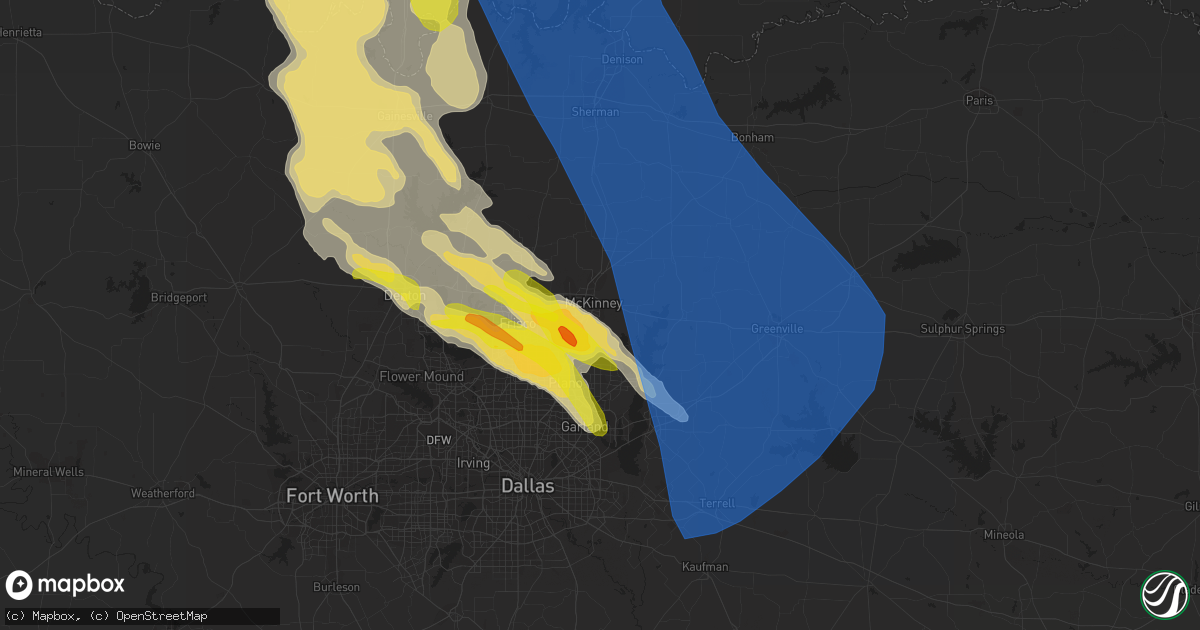 Hail map in Mckinney, TX on May 15, 2022