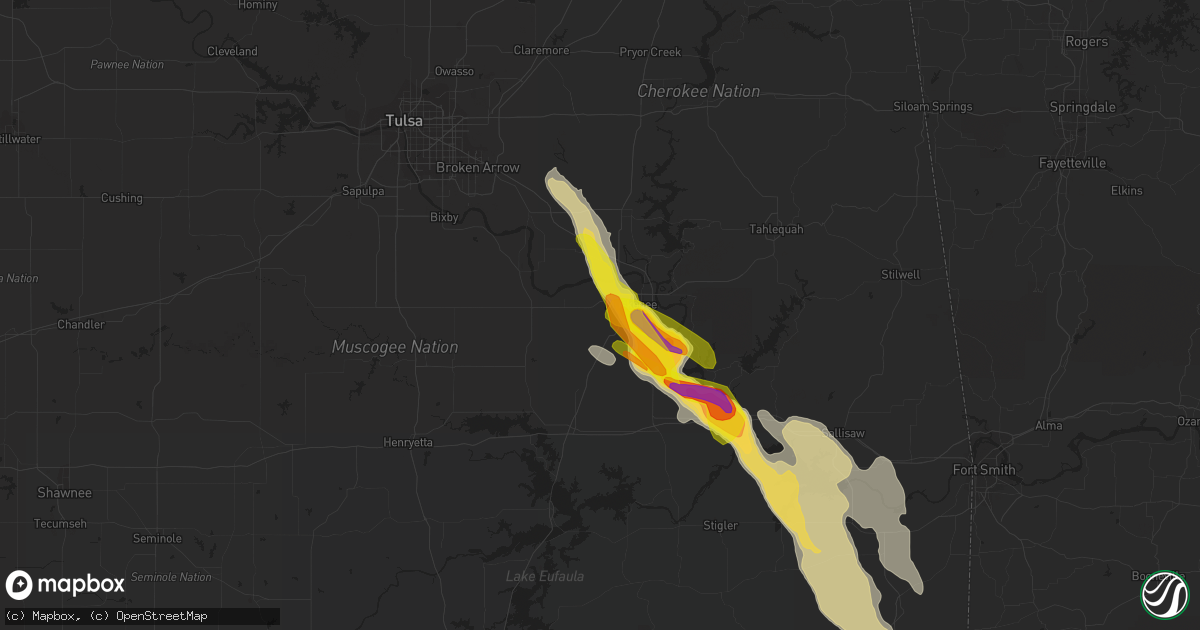 Hail map in Muskogee, OK on May 15, 2022