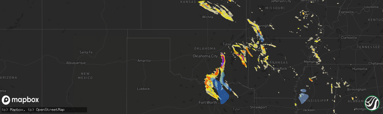 Hail map in Oklahoma on May 15, 2022