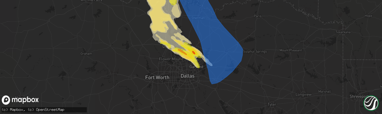 Hail map in Plano, TX on May 15, 2022