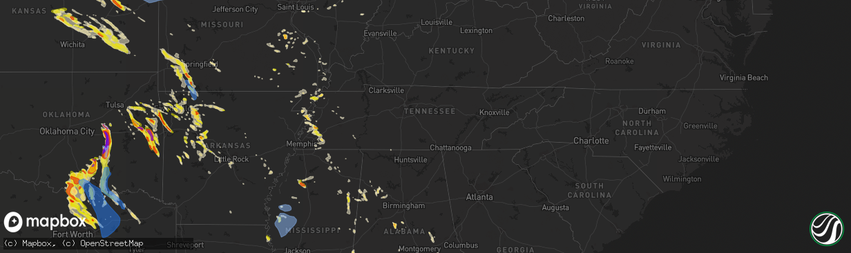 Hail map in Tennessee on May 15, 2022