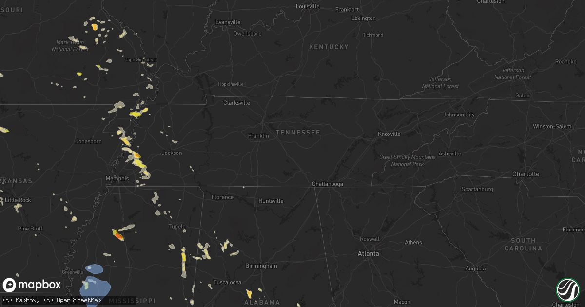 Hail map in Tennessee on May 15, 2022