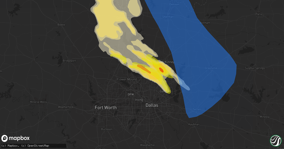 Hail map in The Colony, TX on May 15, 2022