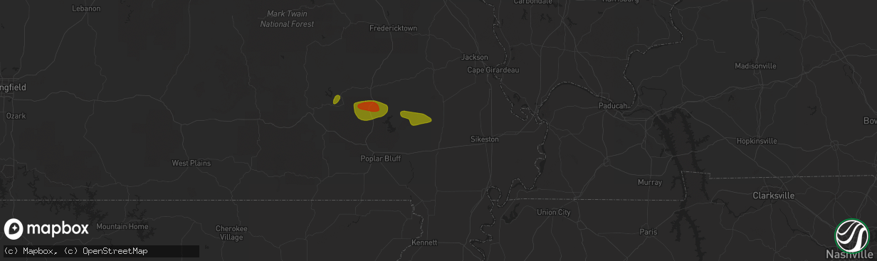 Hail map in Bloomfield, MO on May 15, 2023