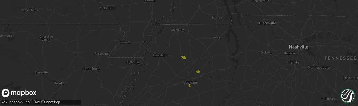 Hail map in Dyer, TN on May 15, 2023