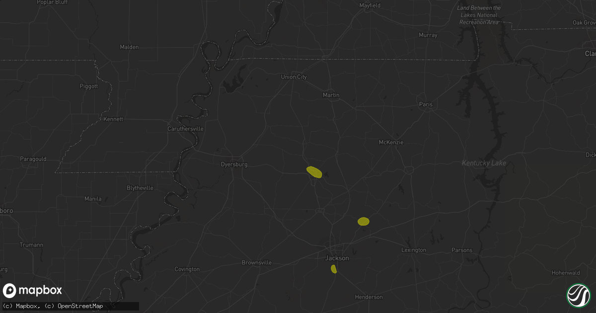 Hail map in Dyer, TN on May 15, 2023