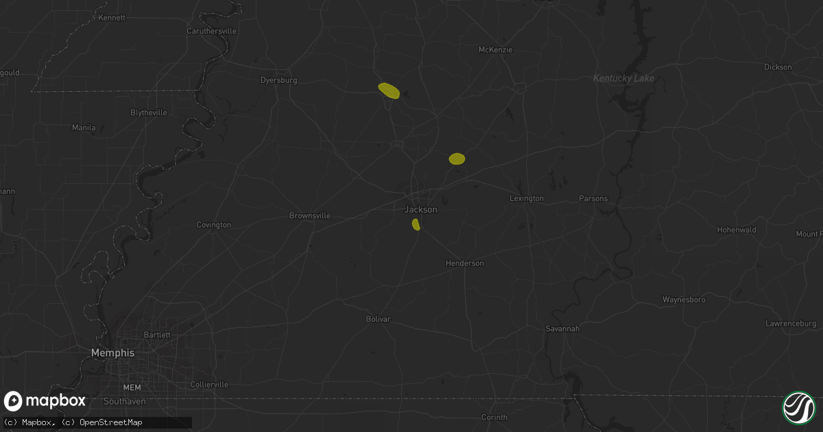 Hail map in Jackson, TN on May 15, 2023