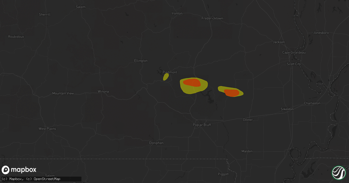 Hail map in Mill Spring, MO on May 15, 2023