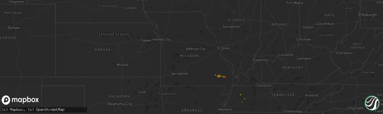 Hail map in Missouri on May 15, 2023