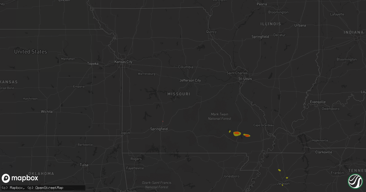 Hail map in Missouri on May 15, 2023