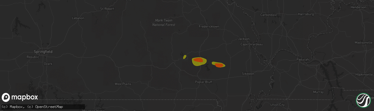 Hail map in Piedmont, MO on May 15, 2023