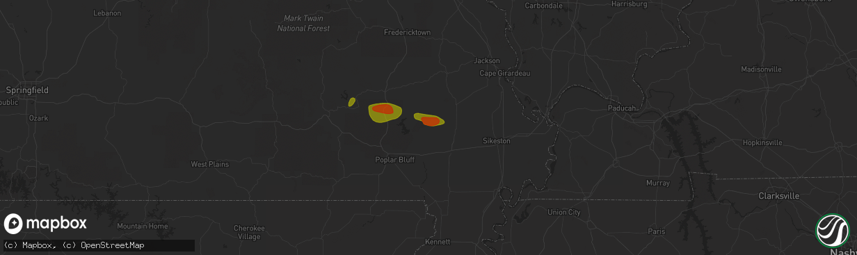 Hail map in Puxico, MO on May 15, 2023