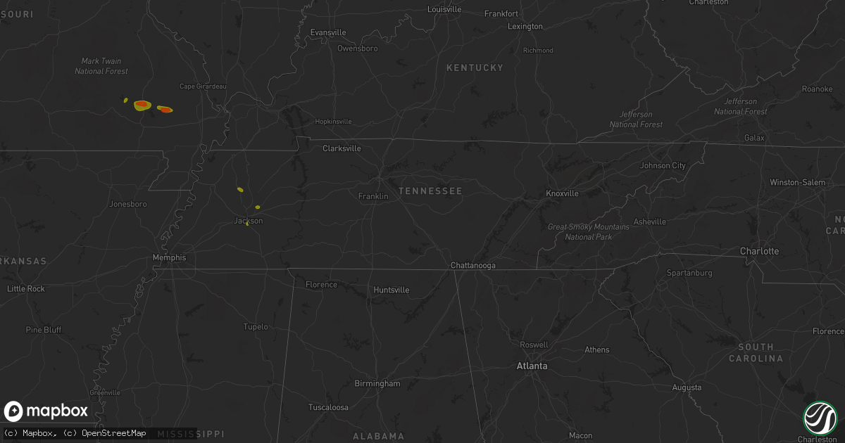 Hail map in Tennessee on May 15, 2023