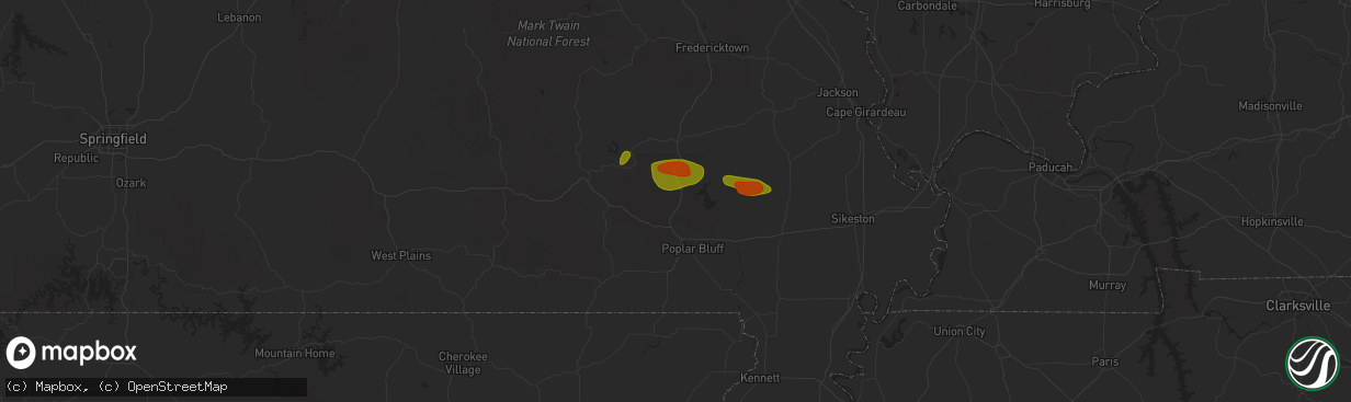 Hail map in Williamsville, MO on May 15, 2023