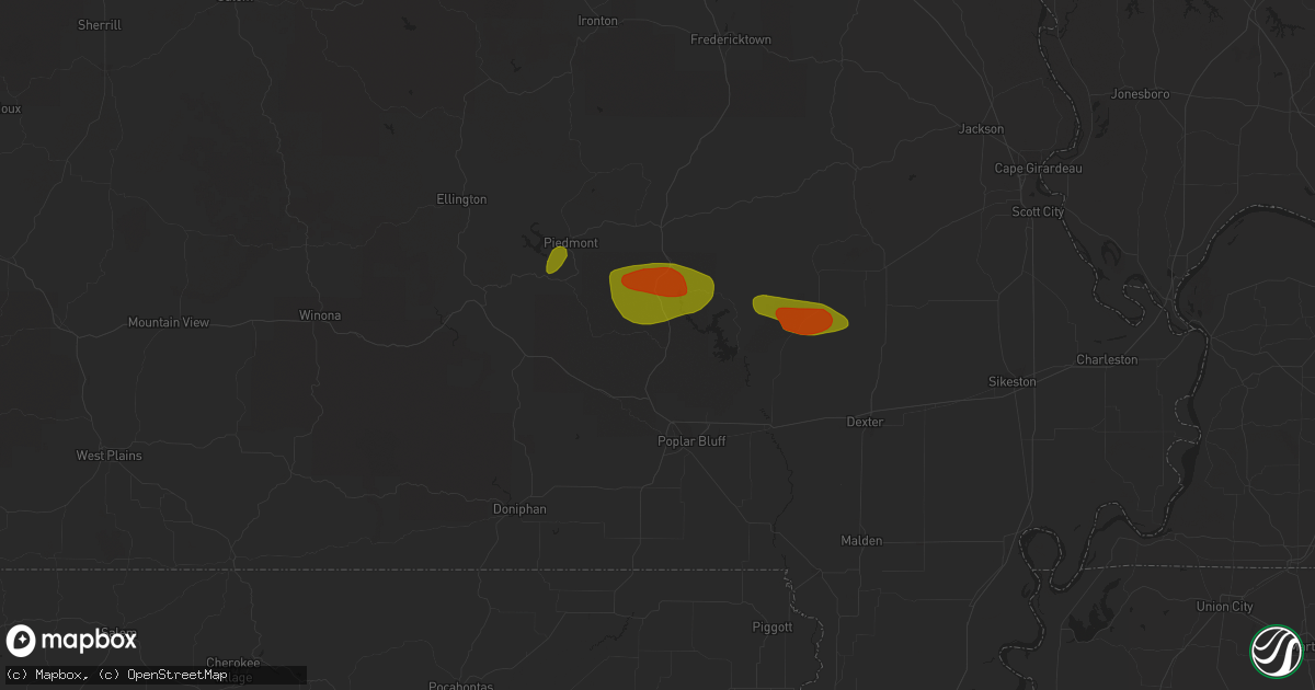 Hail map in Williamsville, MO on May 15, 2023