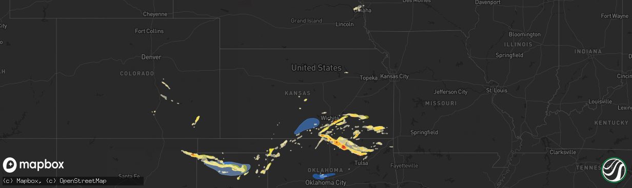 Hail map in Kansas on May 15, 2024