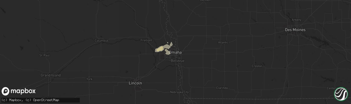 Hail map in Omaha, NE on May 15, 2024