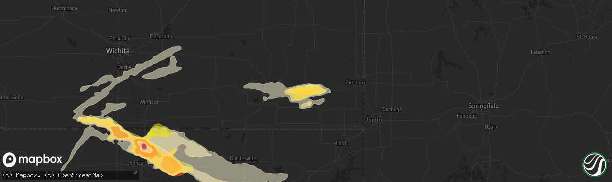 Hail map in Parsons, KS on May 15, 2024