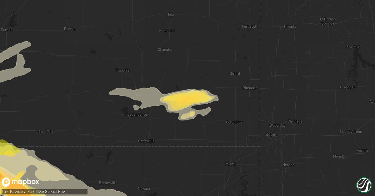 Hail map in Parsons, KS on May 15, 2024
