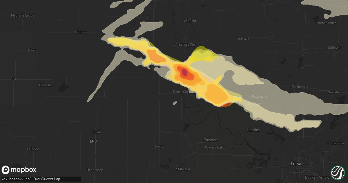 Hail map in Ponca City, OK on May 15, 2024