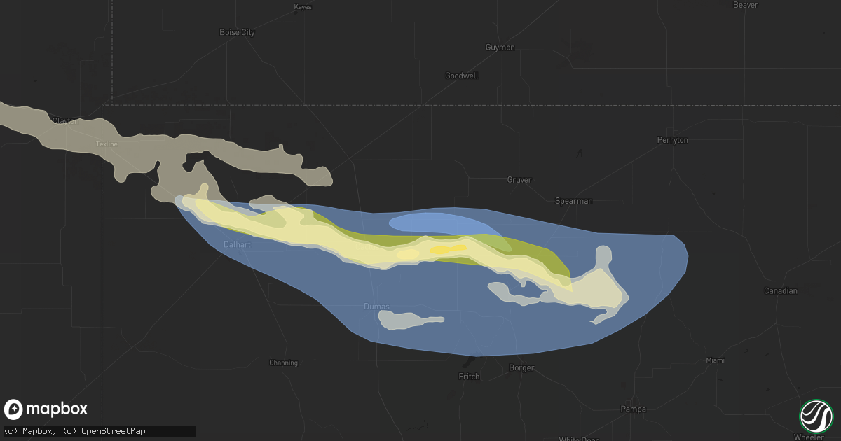Hail map in Sunray, TX on May 15, 2024