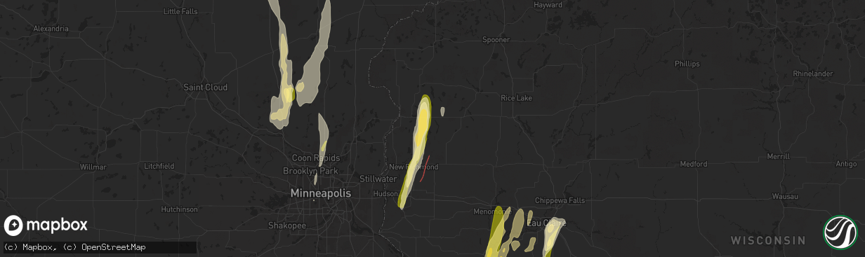 Hail map in Amery, WI on May 15, 2025