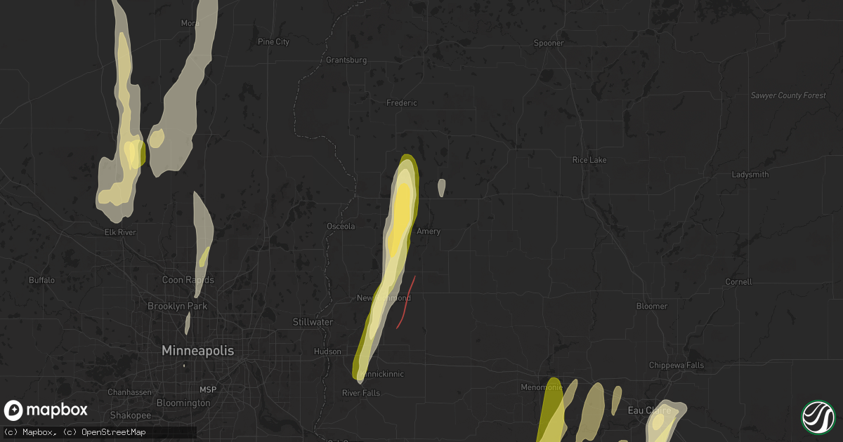 Hail map in Amery, WI on May 15, 2025