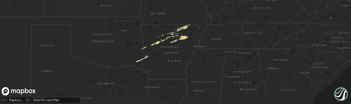Hail map in Arkansas on May 15, 2025