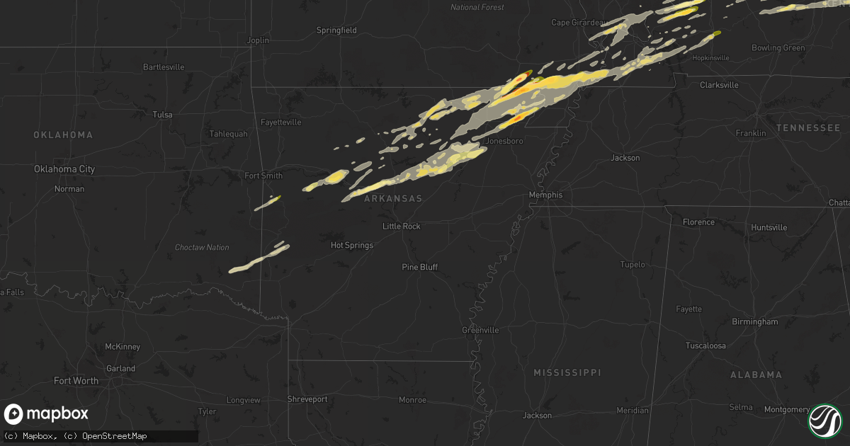 Hail map in Arkansas on May 15, 2025