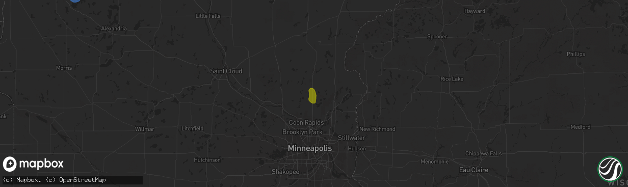 Hail map in Bethel, MN on May 15, 2025