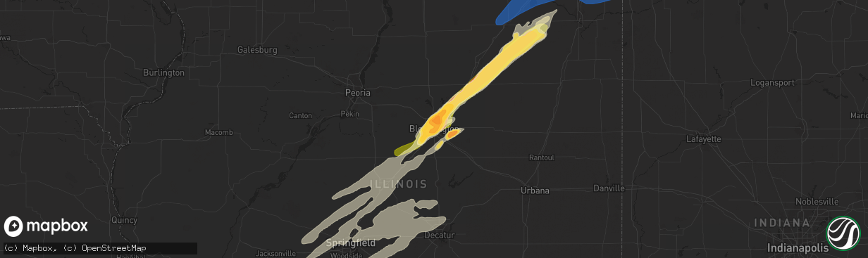 Hail map in Bloomington, IL on May 15, 2025