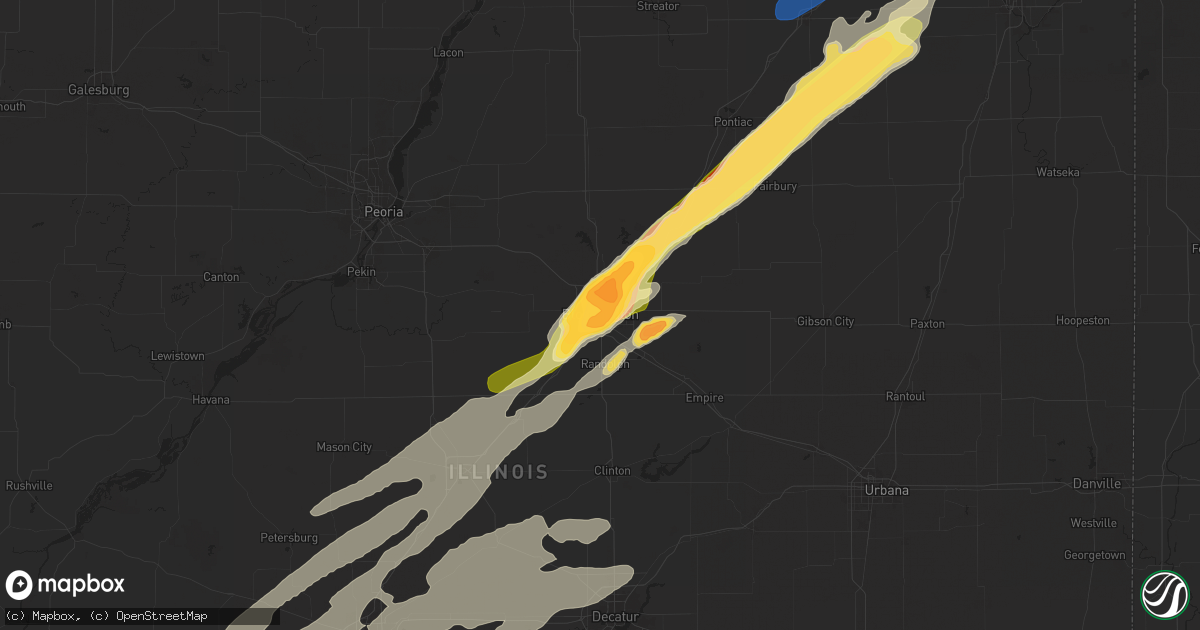 Hail map in Bloomington, IL on May 15, 2025