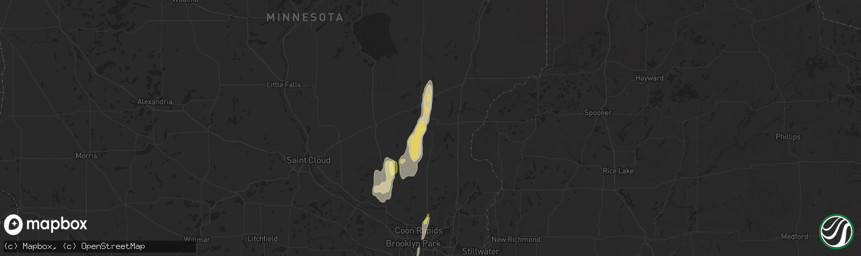 Hail map in Braham, MN on May 15, 2025