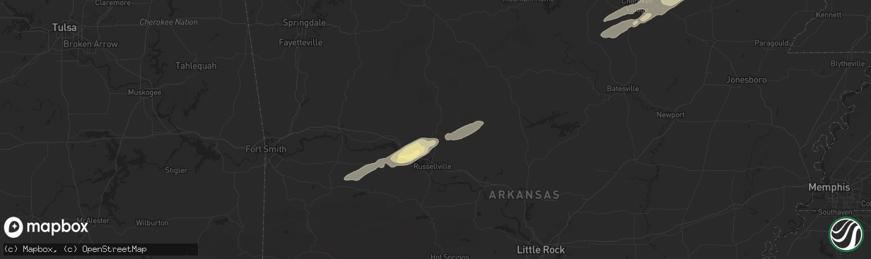 Hail map in Dover, AR on May 15, 2025