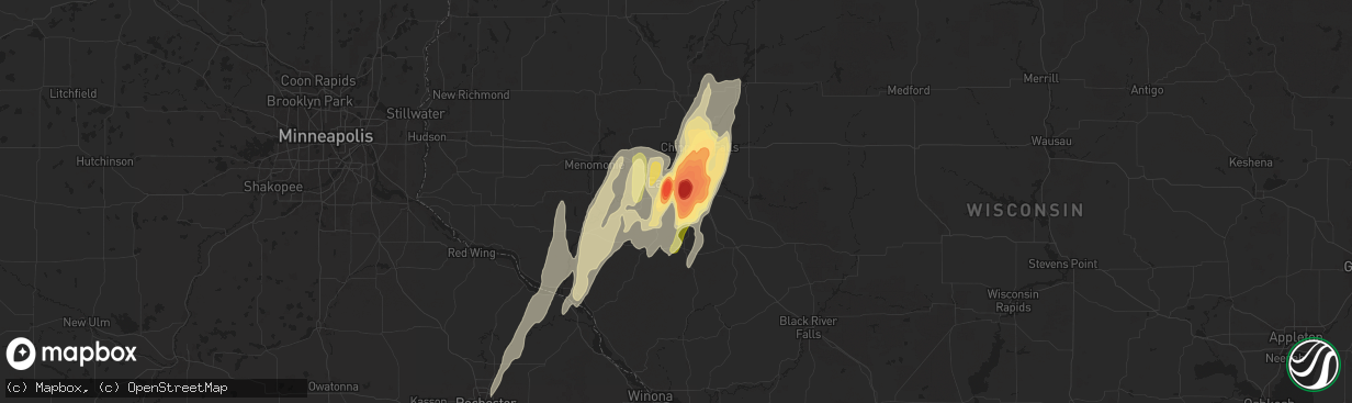 Hail map in Eau Claire, WI on May 15, 2025