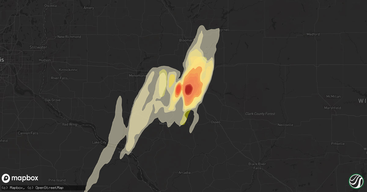 Hail map in Eau Claire, WI on May 15, 2025