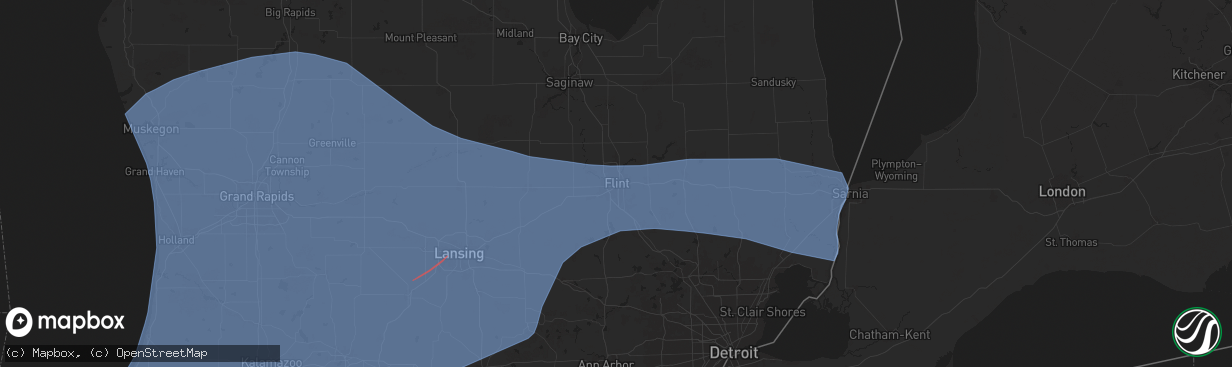 Hail map in Flint, MI on May 15, 2025