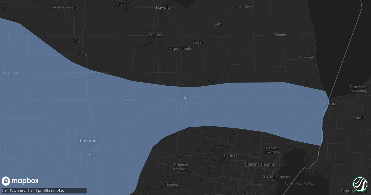 Hail map in Flint, MI on May 15, 2025