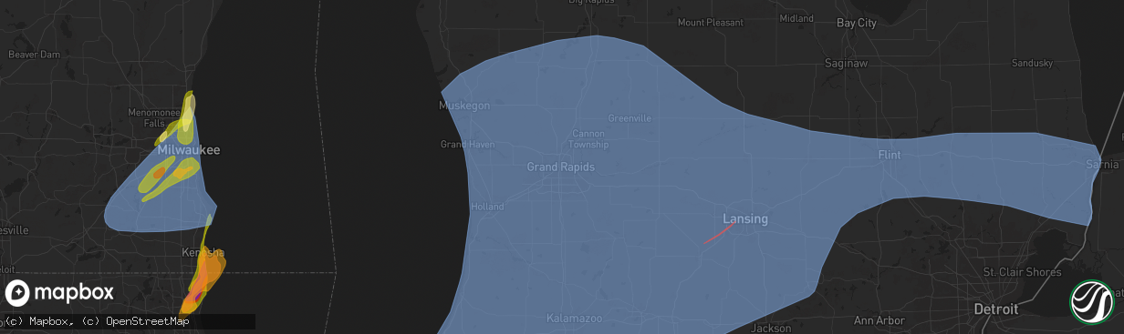 Hail map in Grand Rapids, MI on May 15, 2025