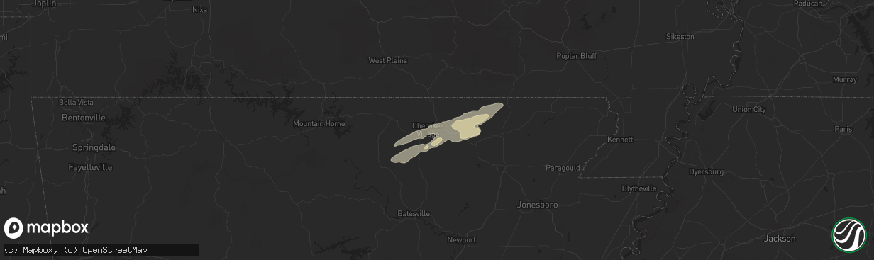 Hail map in Hardy, AR on May 15, 2025