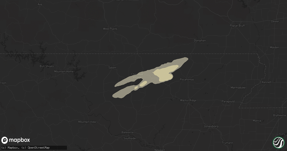 Hail map in Hardy, AR on May 15, 2025