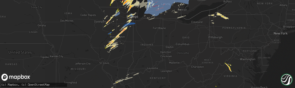 Hail map in Indiana on May 15, 2025