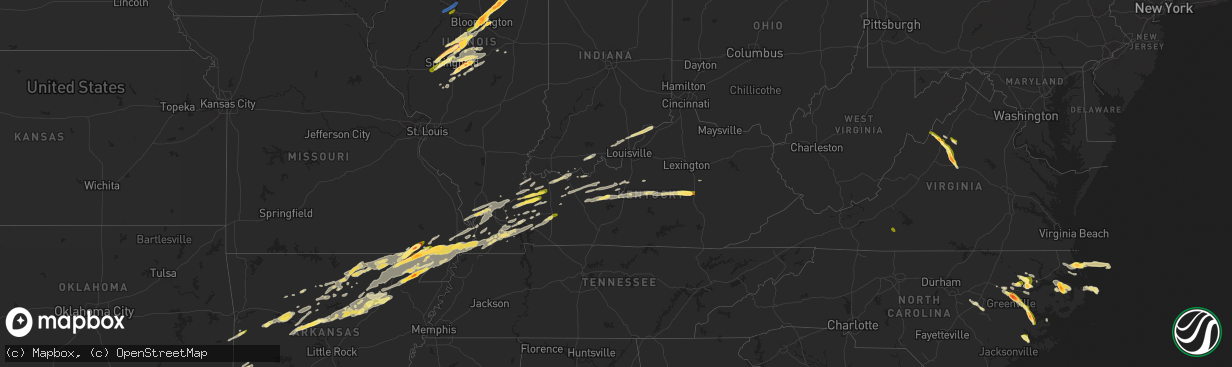 Hail map in Kentucky on May 15, 2025