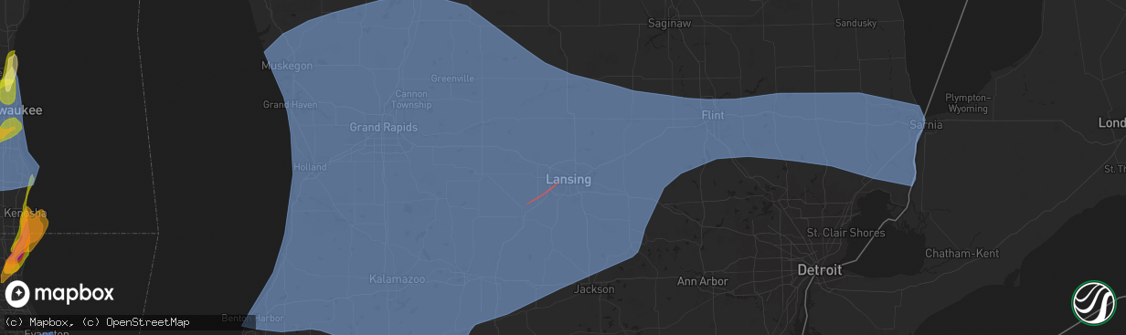 Hail map in Lansing, MI on May 15, 2025