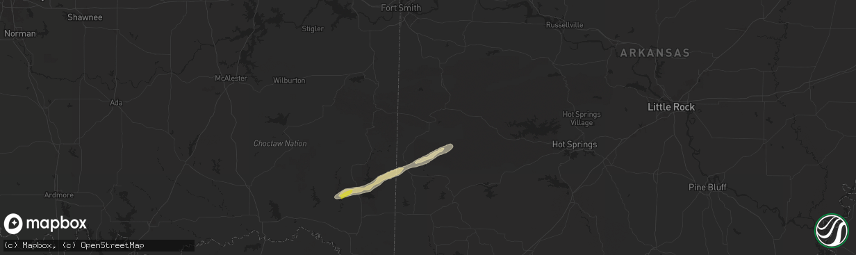 Hail map in Mena, AR on May 15, 2025