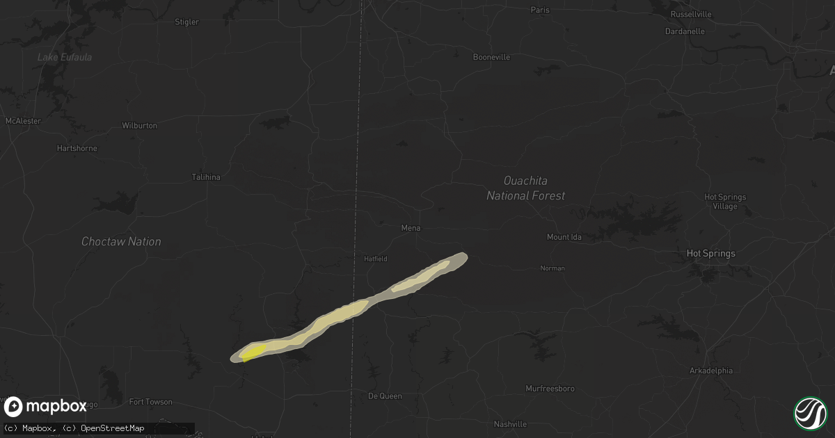 Hail map in Mena, AR on May 15, 2025