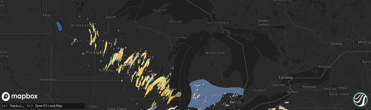 Hail map in Michigan on May 15, 2025