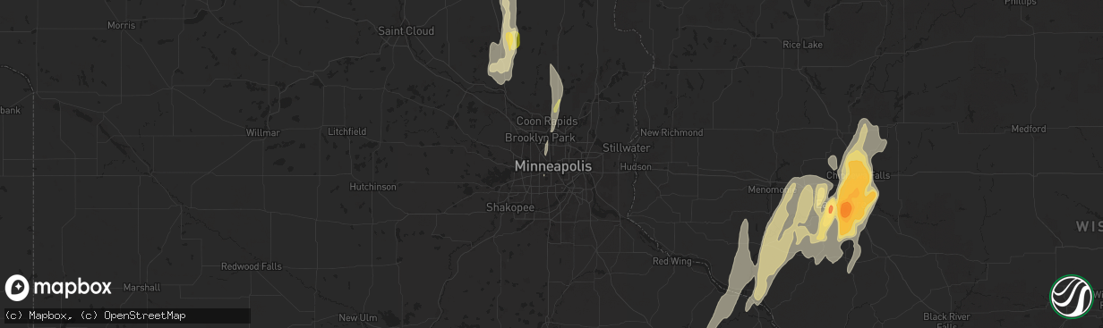 Hail map in Minneapolis, MN on May 15, 2025